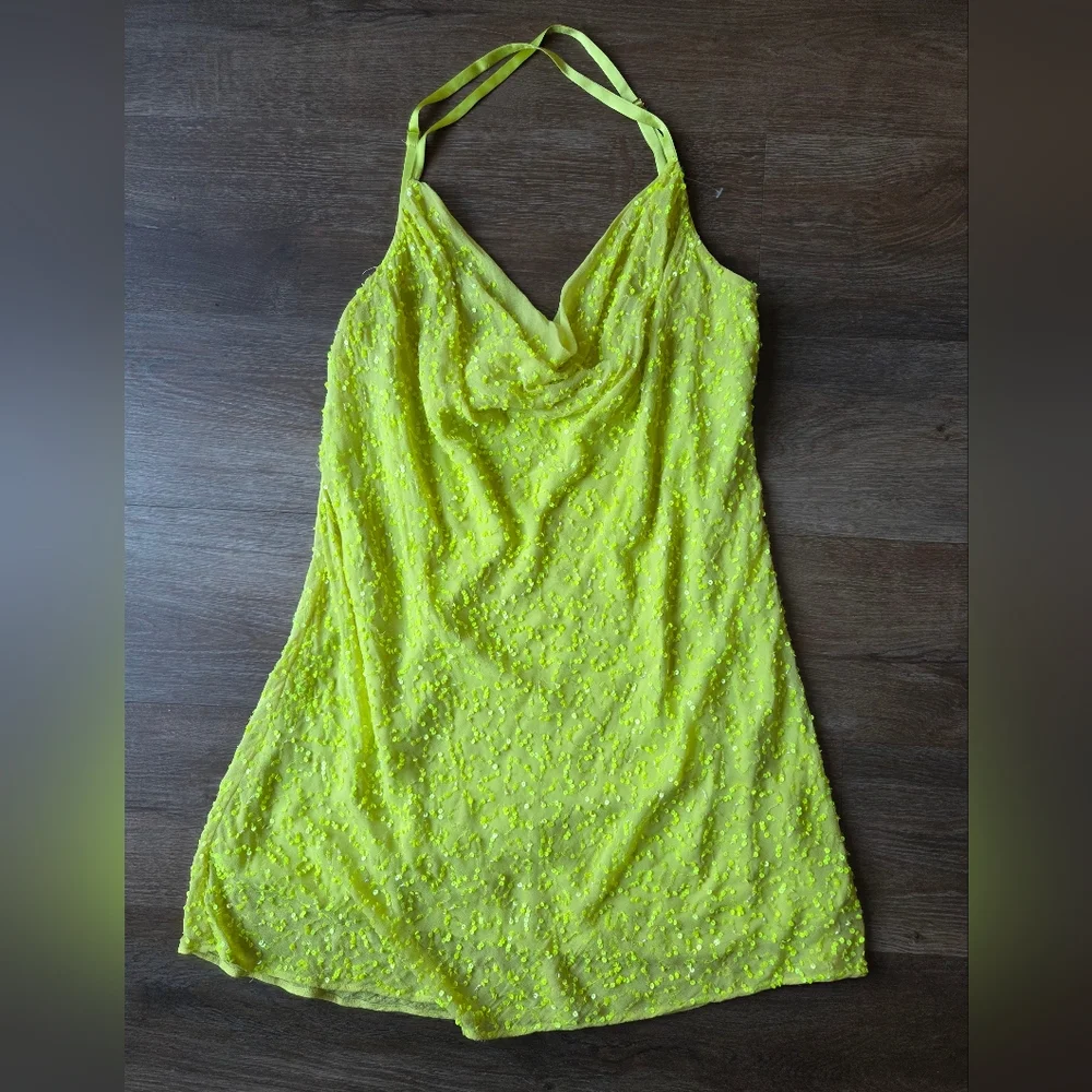 Show Me Your MuMu Lime Green Sequin Cowl Neck Mini Dress - Picture 9 of 16